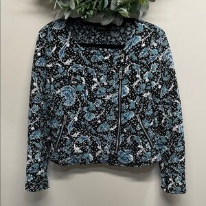 Glassons Quilted Black Floral Moto Bomber Jacket Exposed Zipper Details M